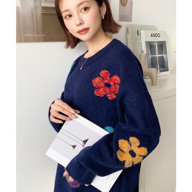 ミックスカラーフラワージャガードニットプルオーバー6G | moment+ | 詳細画像44 