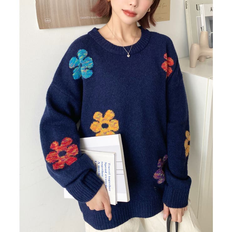 ミックスカラーフラワージャガードニットプルオーバー6G | moment+ | 詳細画像46 