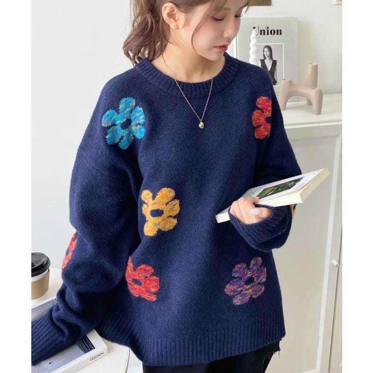 ミックスカラーフラワージャガードニットプルオーバー6G | moment+ | 詳細画像49 