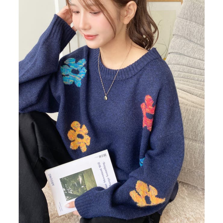 ミックスカラーフラワージャガードニットプルオーバー6G | moment+ | 詳細画像52 