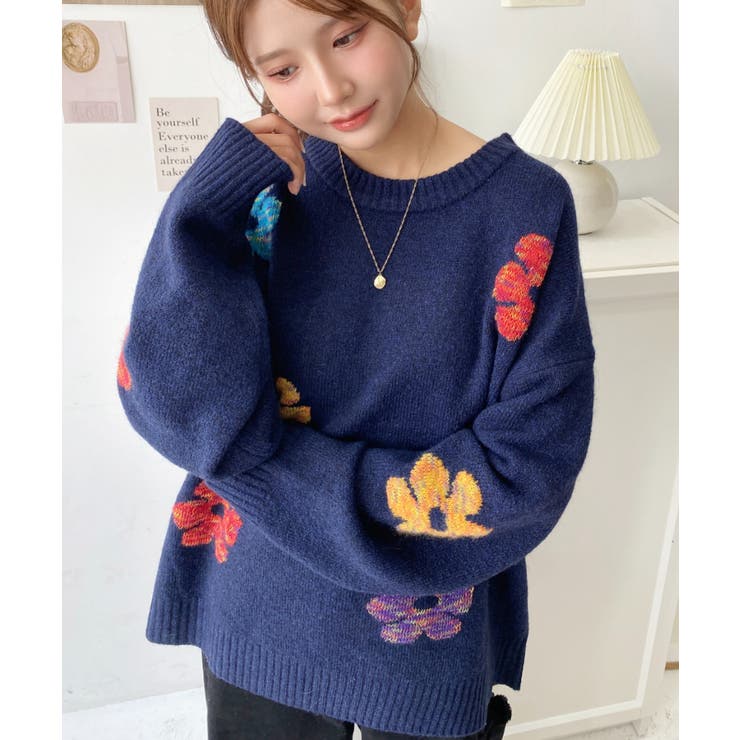 ミックスカラーフラワージャガードニットプルオーバー6G | moment+ | 詳細画像53 