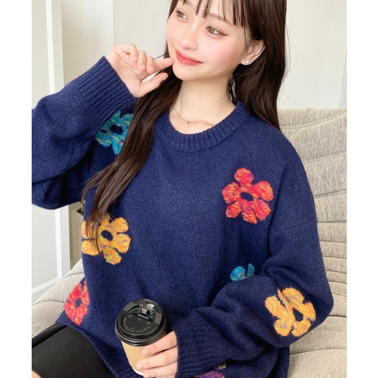 ミックスカラーフラワージャガードニットプルオーバー6G | moment+ | 詳細画像54 
