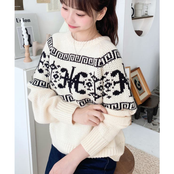 3G ロゴチャイナ柄Wジャガードニットプルオーバー | moment+ | 詳細画像16 