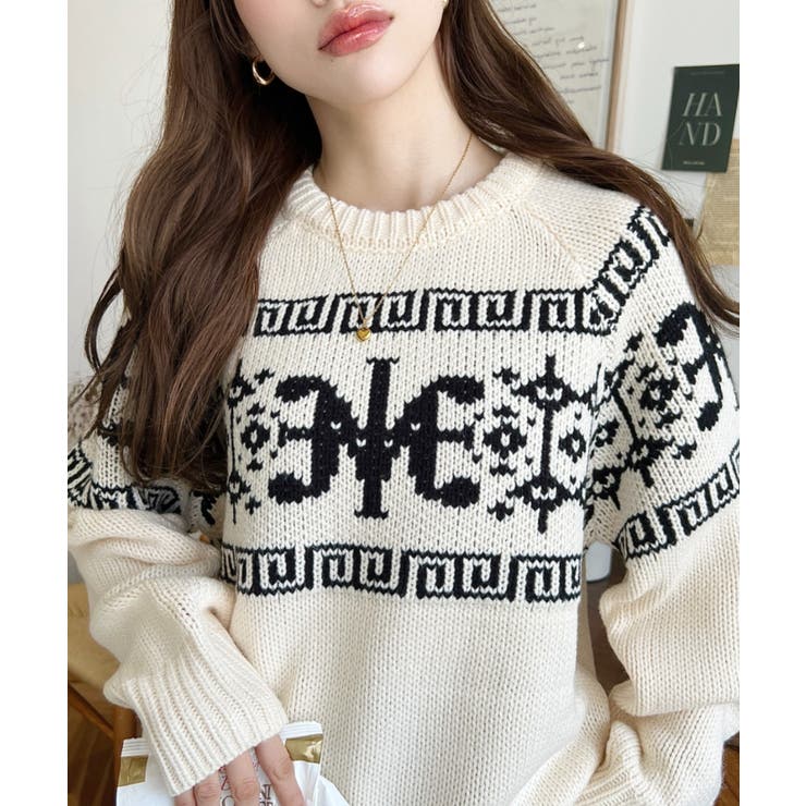 3G ロゴチャイナ柄Wジャガードニットプルオーバー | moment+ | 詳細画像2 