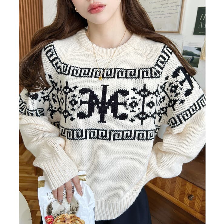 3G ロゴチャイナ柄Wジャガードニットプルオーバー | moment+ | 詳細画像3 