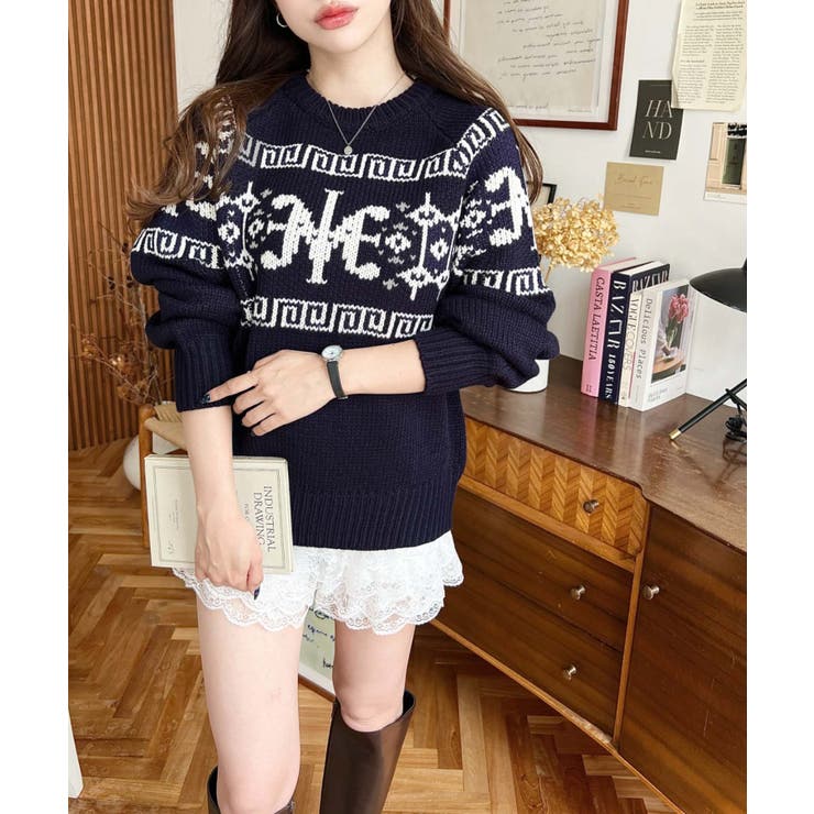 3G ロゴチャイナ柄Wジャガードニットプルオーバー | moment+ | 詳細画像38 