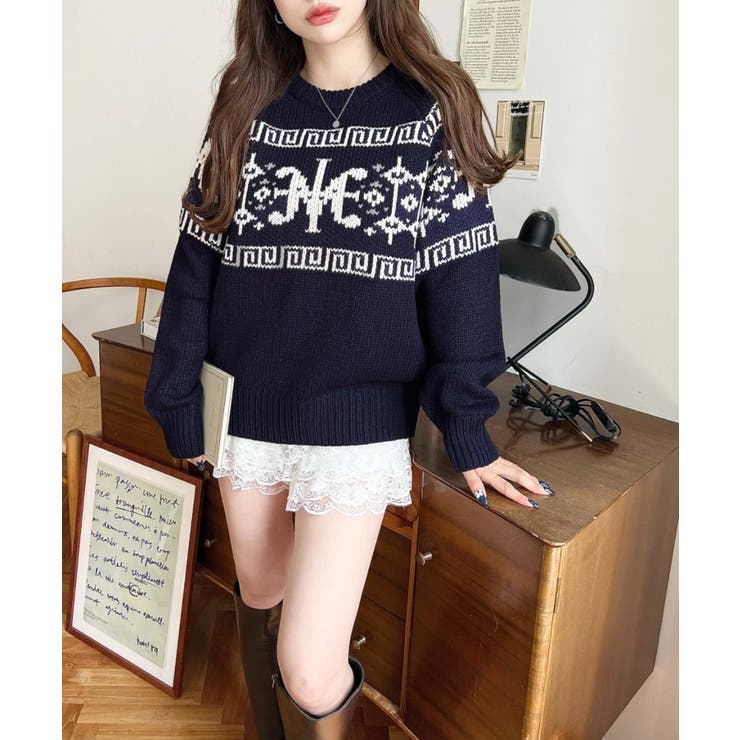 3G ロゴチャイナ柄Wジャガードニットプルオーバー | moment+ | 詳細画像41 