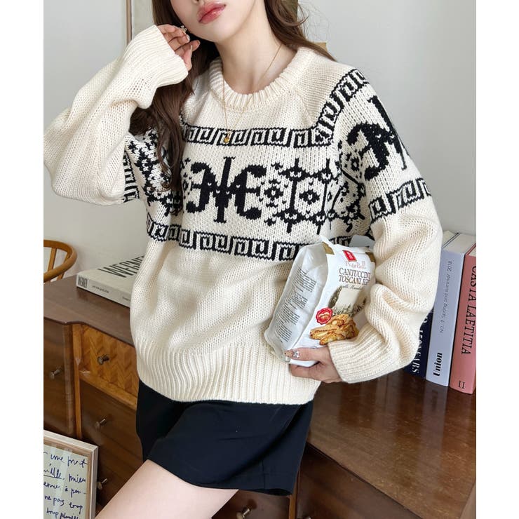 3G ロゴチャイナ柄Wジャガードニットプルオーバー | moment+ | 詳細画像6 