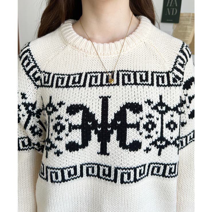 3G ロゴチャイナ柄Wジャガードニットプルオーバー | moment+ | 詳細画像9 