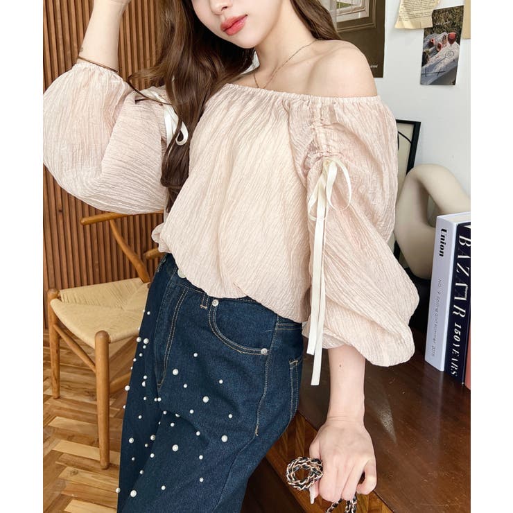 ショルダーシャーリングリボンオフショルブラウス | moment+ | 詳細画像10 