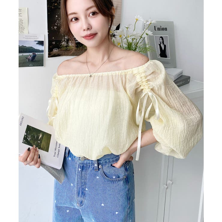 ショルダーシャーリングリボンオフショルブラウス | moment+ | 詳細画像18 