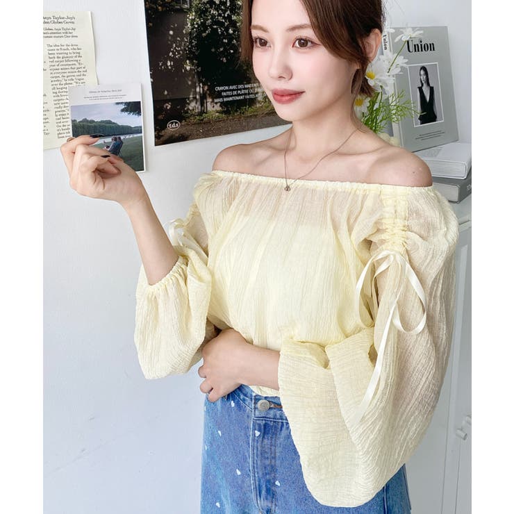 ショルダーシャーリングリボンオフショルブラウス | moment+ | 詳細画像19 