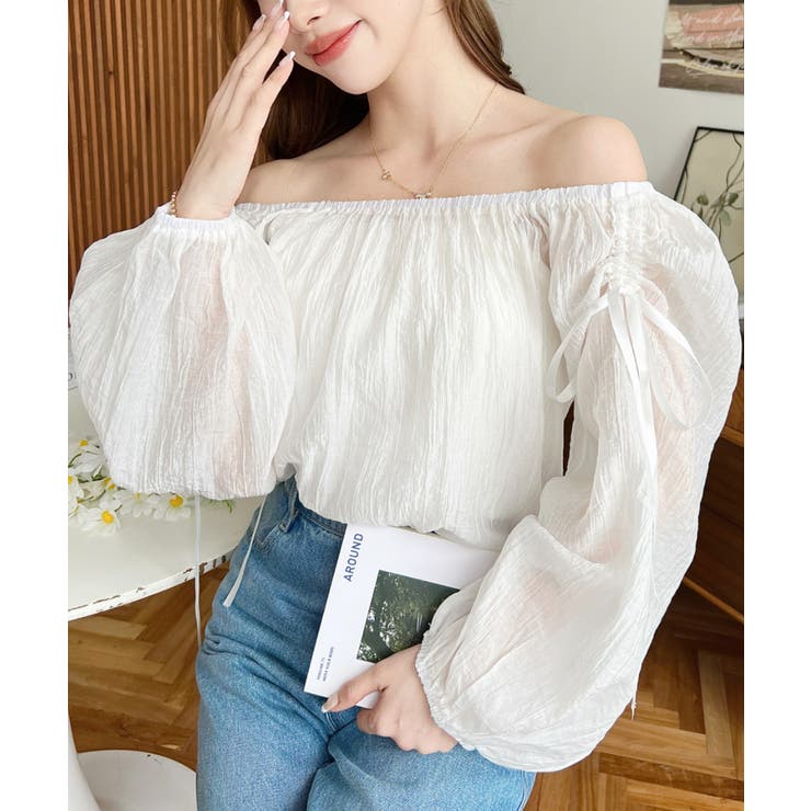 ショルダーシャーリングリボンオフショルブラウス | moment+ | 詳細画像2 