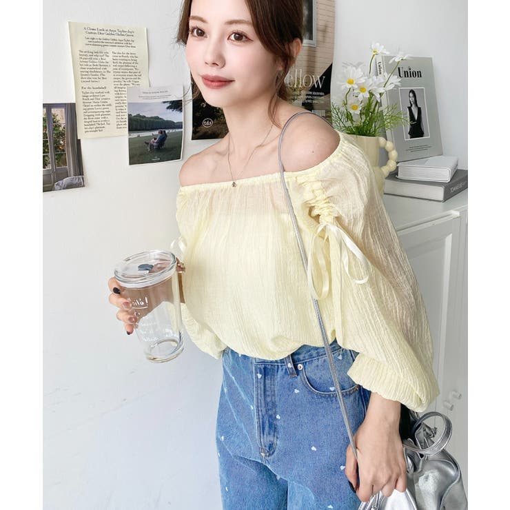 ショルダーシャーリングリボンオフショルブラウス | moment+ | 詳細画像20 