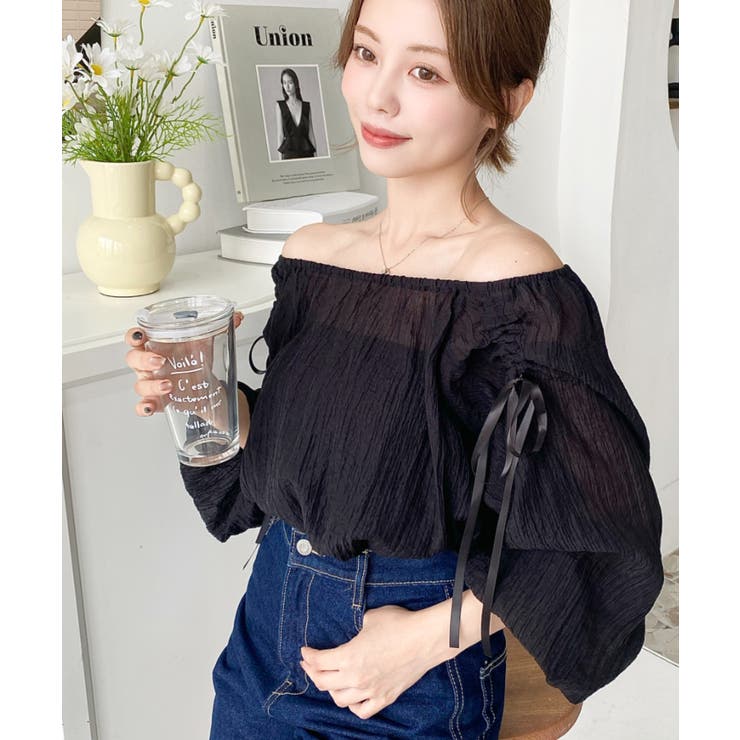 ショルダーシャーリングリボンオフショルブラウス | moment+ | 詳細画像25 