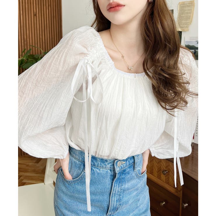 ショルダーシャーリングリボンオフショルブラウス | moment+ | 詳細画像4 