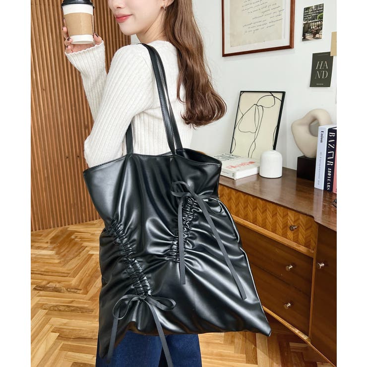 handmade ドレストートバッグＬsize(冬バージョン) フェイクレザーリボンドロストトートバッグ[品番：ERMW0000322