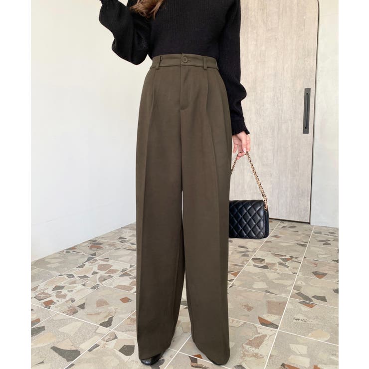 ウールライク起毛ツータックセミワイドパンツ | moment+ | 詳細画像10 