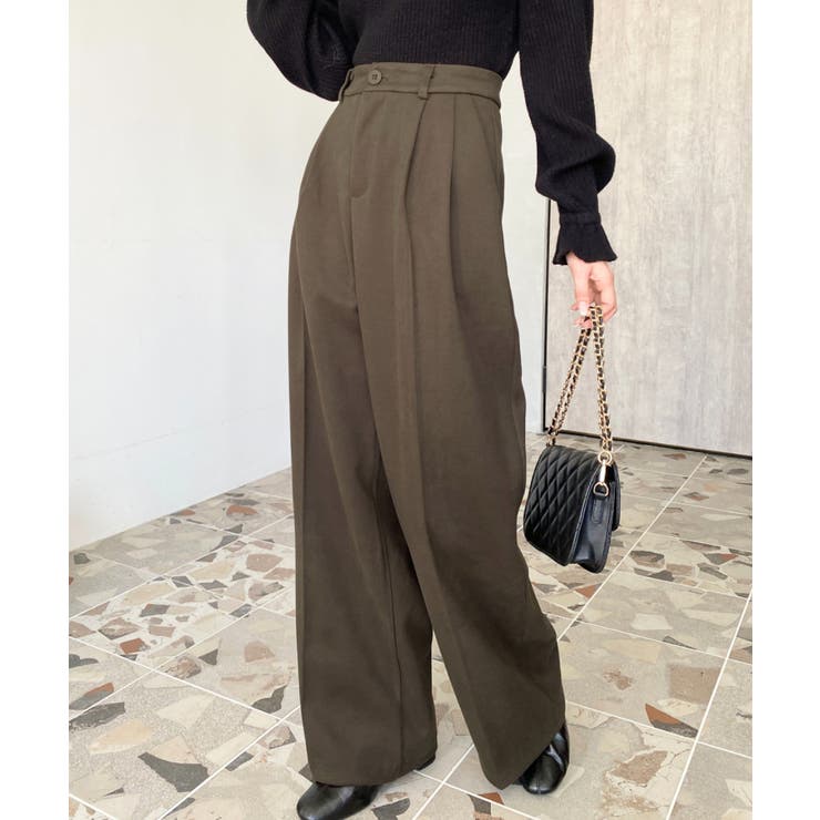 ウールライク起毛ツータックセミワイドパンツ | moment+ | 詳細画像11 