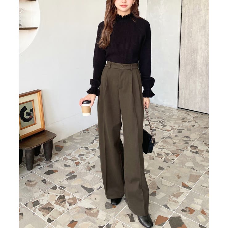 ウールライク起毛ツータックセミワイドパンツ | moment+ | 詳細画像13 