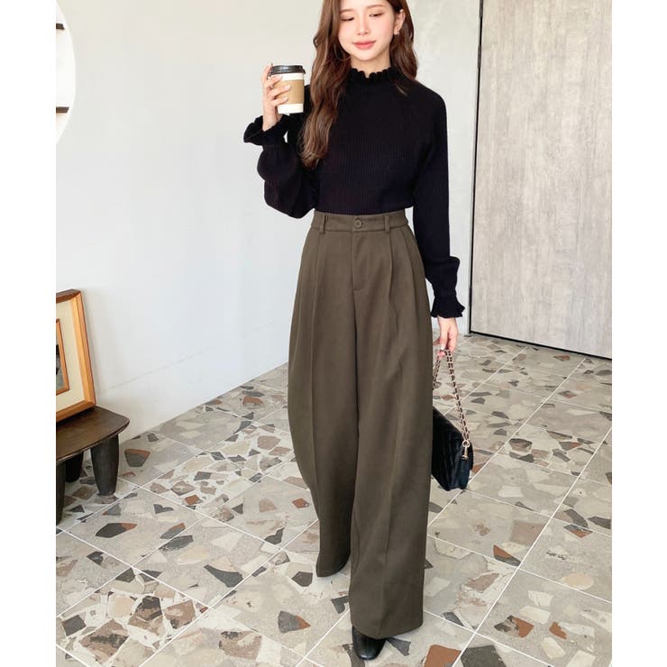 ウールライク起毛ツータックセミワイドパンツ | moment+ | 詳細画像14 