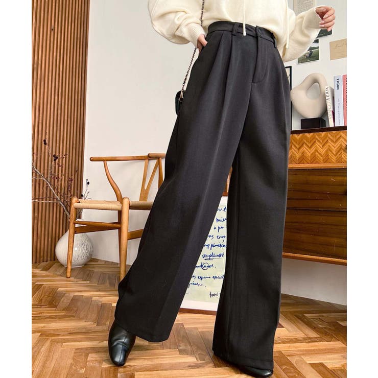 ウールライク起毛ツータックセミワイドパンツ | moment+ | 詳細画像2 