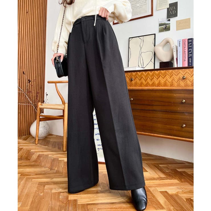 ウールライク起毛ツータックセミワイドパンツ | moment+ | 詳細画像3 