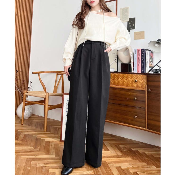 ウールライク起毛ツータックセミワイドパンツ | moment+ | 詳細画像4 