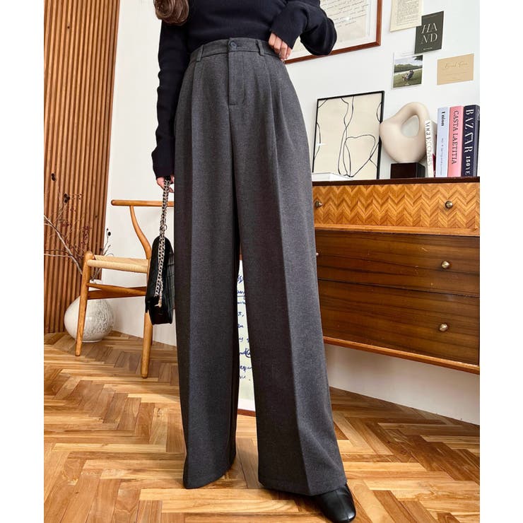 ウールライク起毛ツータックセミワイドパンツ | moment+ | 詳細画像5 