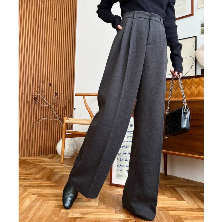 ウールライク起毛ツータックセミワイドパンツ | moment+ | 詳細画像6 