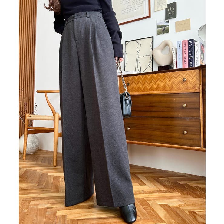 ウールライク起毛ツータックセミワイドパンツ | moment+ | 詳細画像7 