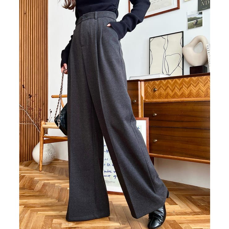 ウールライク起毛ツータックセミワイドパンツ | moment+ | 詳細画像8 