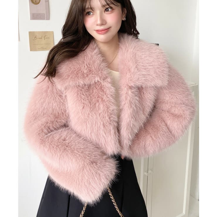 ショート丈ビッグカラーフェイクファーブルゾン[品番:ERMW0003911 ショート丈ビッグカラーフェイクファーブルゾン[品番:ERMW0003911