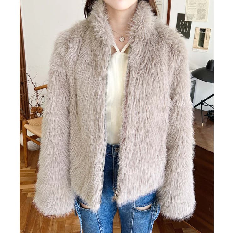 ENVYM スタンドカラーファーブルゾン　ベージュ ENVYM ブルゾン アウター スタンドカラーファーブルゾン