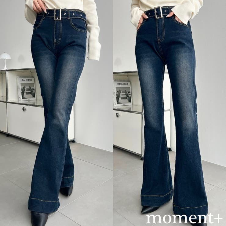 ウエストベルトフレアデニムパンツ | moment+ | 詳細画像1 