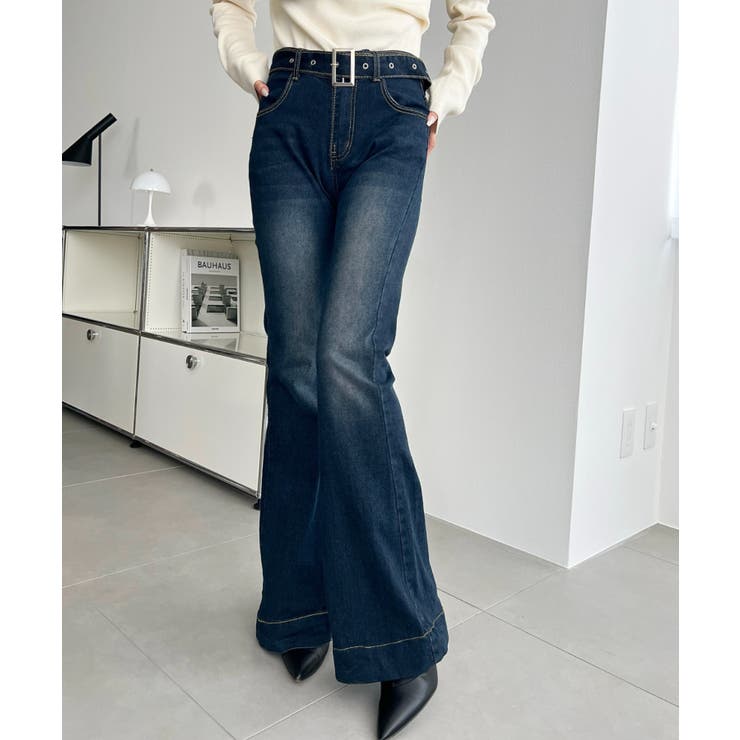 ウエストベルトフレアデニムパンツ | moment+ | 詳細画像3 