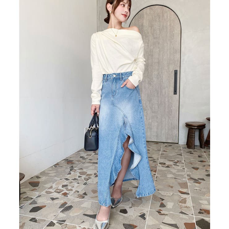 アシメフリルロングデニムスカート | moment+ | 詳細画像14 