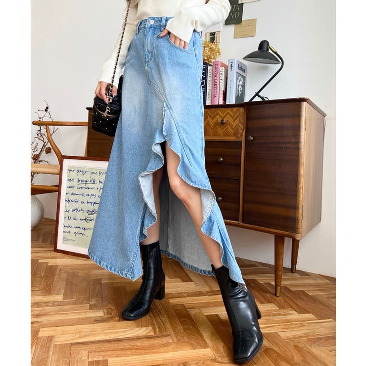 アシメフリルロングデニムスカート | moment+ | 詳細画像18 