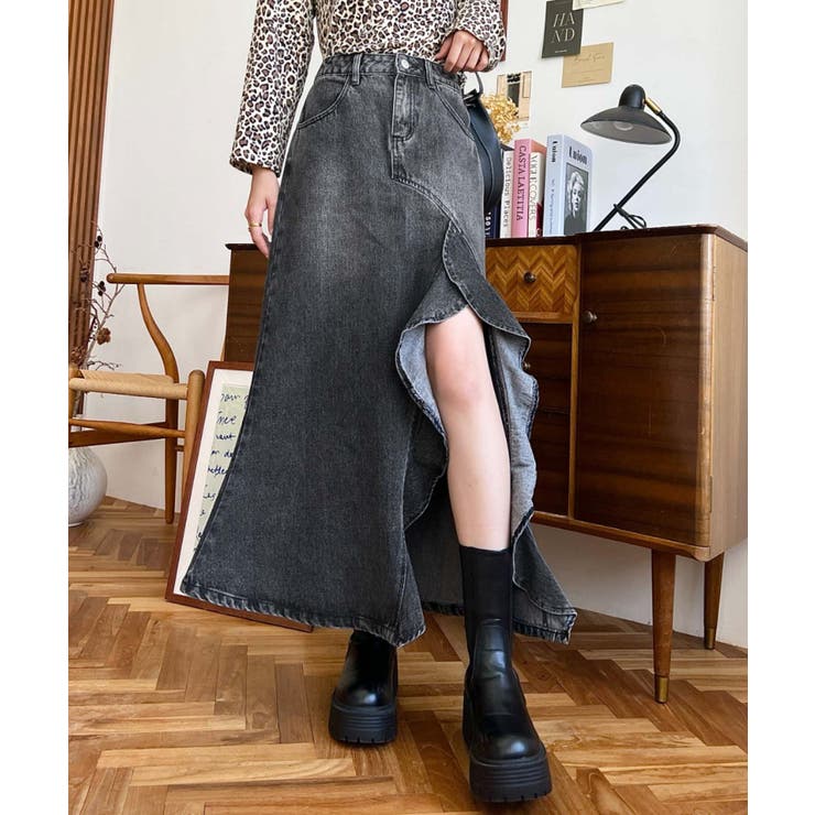 アシメフリルロングデニムスカート | moment+ | 詳細画像2 