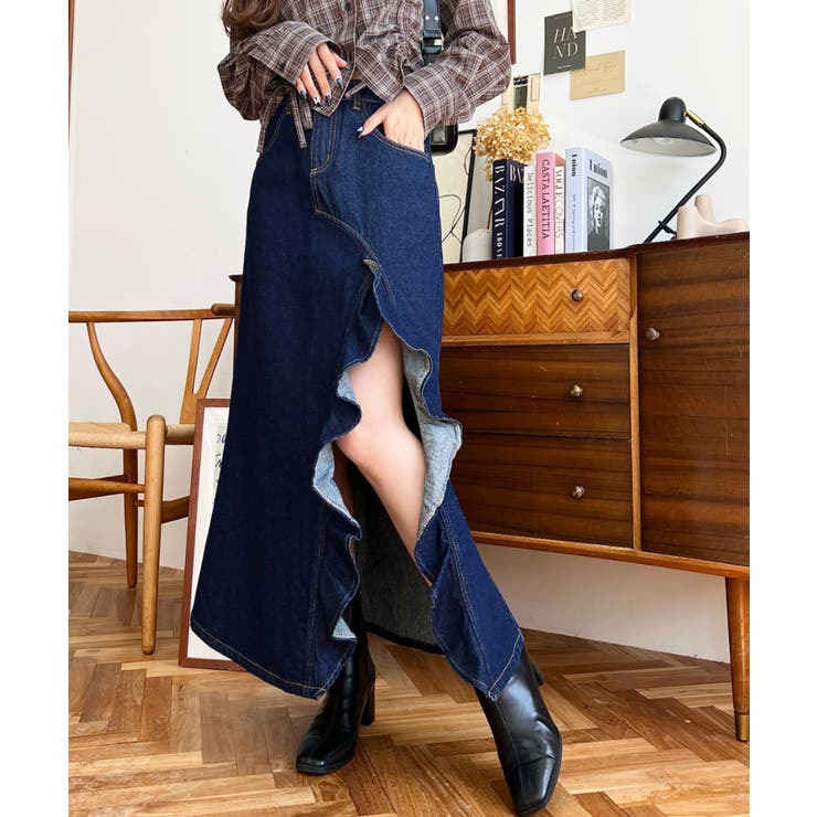 アシメフリルロングデニムスカート | moment+ | 詳細画像20 