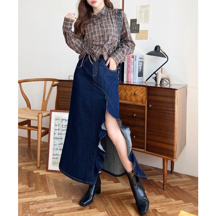 アシメフリルロングデニムスカート | moment+ | 詳細画像23 