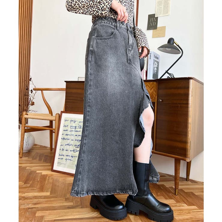 アシメフリルロングデニムスカート | moment+ | 詳細画像3 