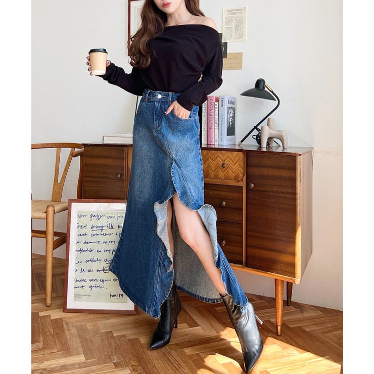 アシメフリルロングデニムスカート | moment+ | 詳細画像30 