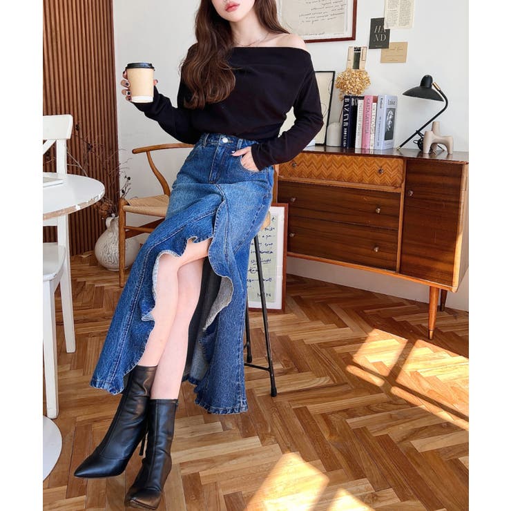 アシメフリルロングデニムスカート | moment+ | 詳細画像31 