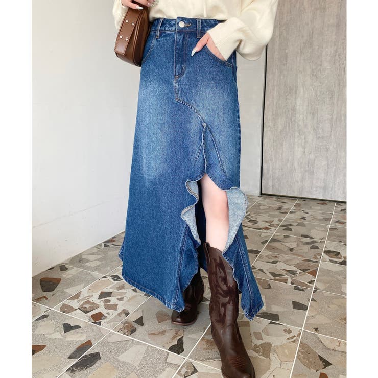 アシメフリルロングデニムスカート | moment+ | 詳細画像38 