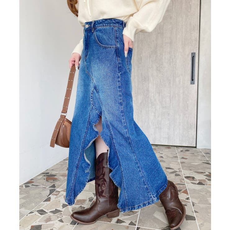 アシメフリルロングデニムスカート | moment+ | 詳細画像39 