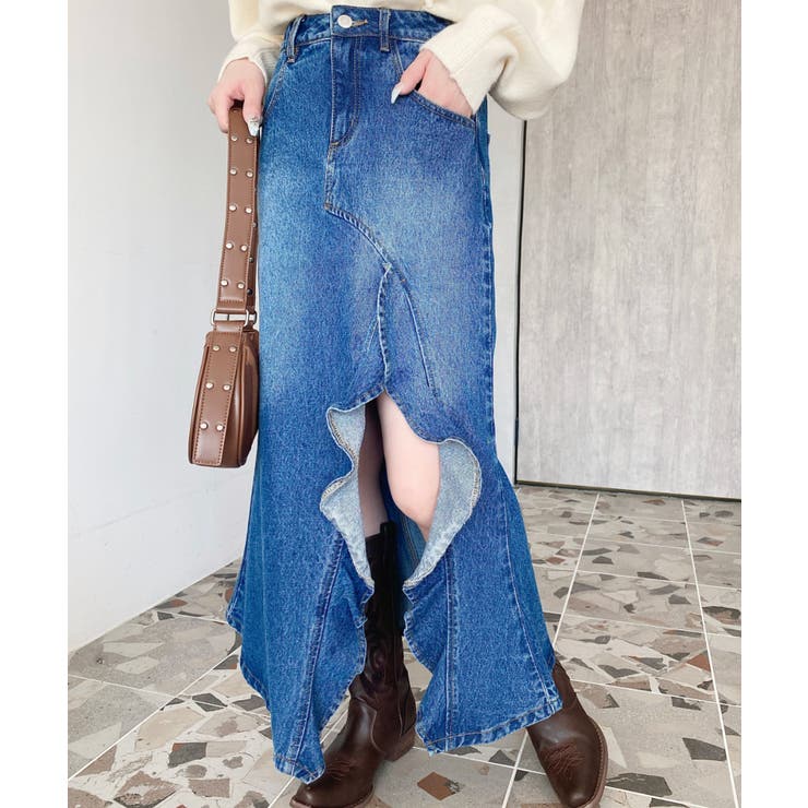 アシメフリルロングデニムスカート | moment+ | 詳細画像40 