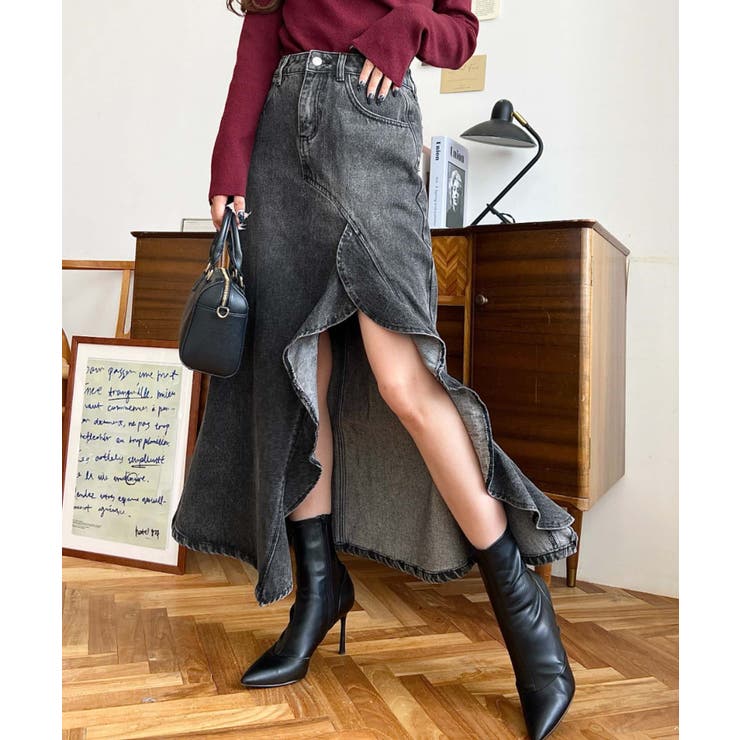 アシメフリルロングデニムスカート | moment+ | 詳細画像6 