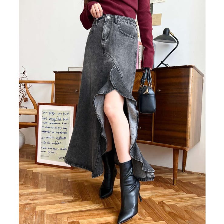 アシメフリルロングデニムスカート | moment+ | 詳細画像7 