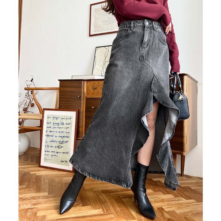 アシメフリルロングデニムスカート | moment+ | 詳細画像8 